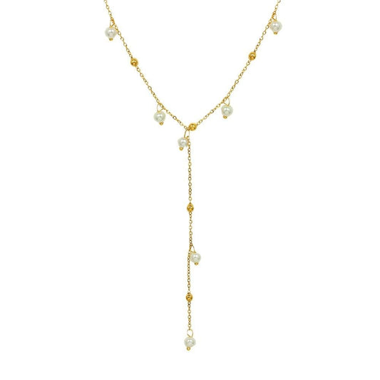 14K Gold Pearl Pendant Necklace, Freshwater Pearl Y-shaped Necklace, Women's Day, Birthday Gift for Wife, Girlfriend (style two, 14K)