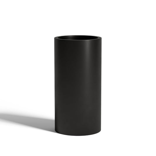 Wil & Vic 89s 15.7'' H x 7.9'' Dia (6.1'' Pot Opening) Jupiter Fiberglass, Cylinder Tall Planter with Drainage Hole, Lightweight, Durable Minimalist Home Decor, Included Extra Coco Mats, Black