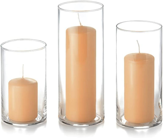 yummi Set of 36 Slim Pillars and Cylinder Vases - Caramel