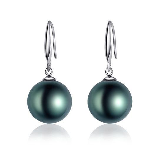 10mm Ocean Pearl Dangle Earrings Natural Shell Beads Drop Earrings Fashion Jewelry for Women-Deep Green