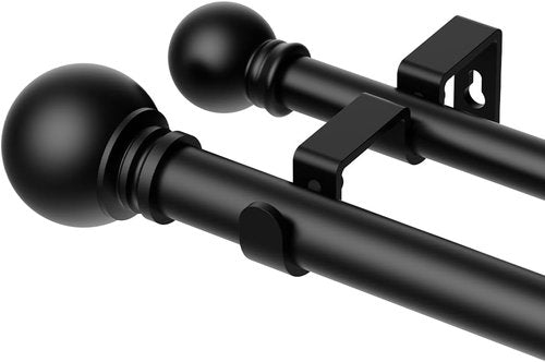 GXOACKJ Double Curtain Rods - Adjustable Heavy-Duty Drapery Rods for Windows 72-144 Inches | Black Finish