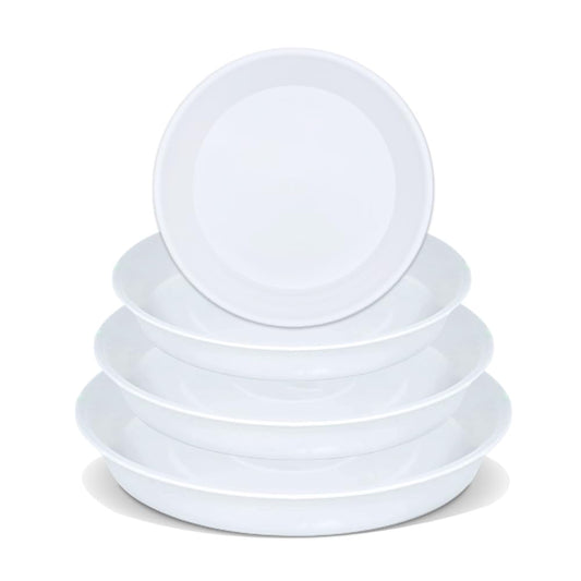 SLS SUPPLY FLORA - Durable Plant Saucers, Mix Sizes Pack of 12, Flower Plant Pot Saucer, Stylish Plant Tray Saucers for Indoors and Outdoors, Made of Thick and Strong Plastic - White