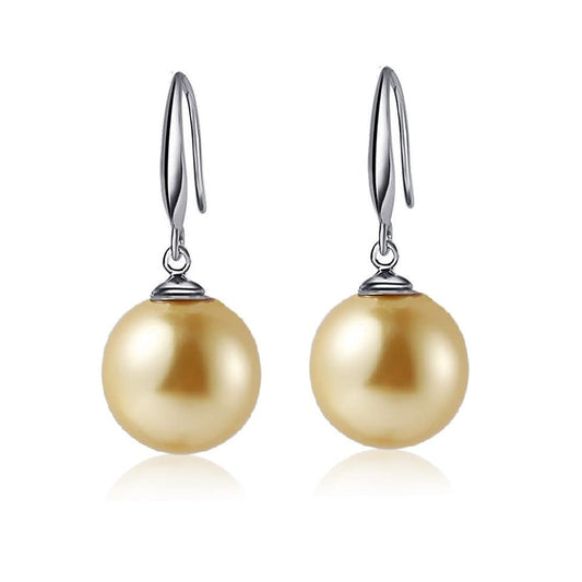 10mm Ocean Pearl Dangle Earrings Natural Shell Beads Drop Earrings Fashion Jewelry for Women-Yellow