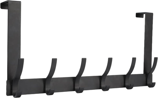 Optish Over The Door Hooks - 12 Coat Hook Towel Rack for Bathroom | Black, Space-Saving Design