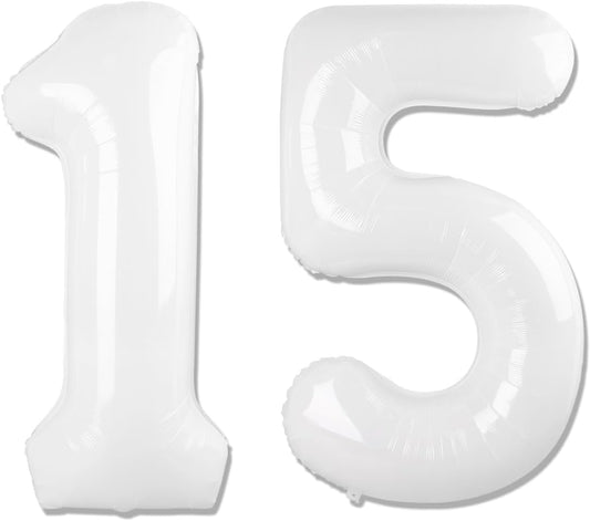 Number 15 Balloon - 40 Inch White Birthday Decoration for 15th Party Supplies | Perfect for Girls & Boys