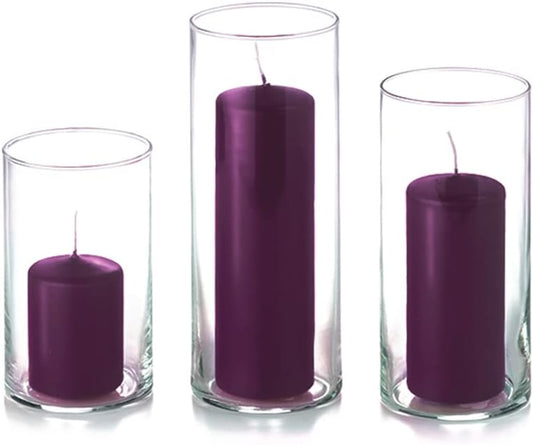 yummi Set of 36 Slim Pillars and Cylinder Vases - Purple