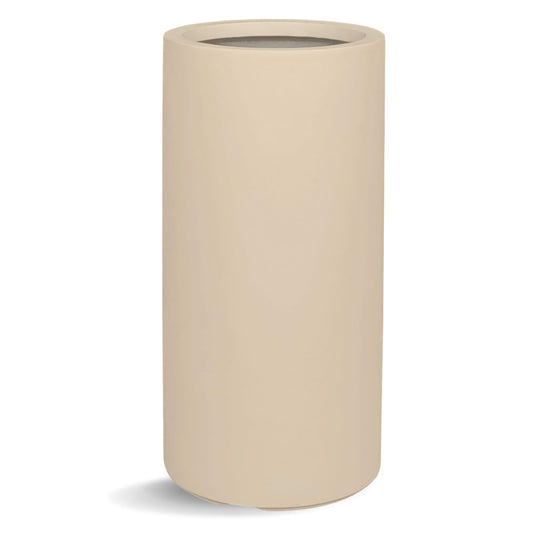 KUTE NEST 19.5" H x 9.8" D Premium Tubo Fiberstone Cylinder Tall Planter with Drainage Hole, Smooth Finishes, Weather Resistant, Included 2 Extra Coco Mats (Kilim Beige, 8.2" Pot Opening)