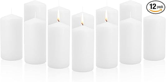 Royal Imports Pillar Candles White Unscented Premium Wax, 60 Hours Burning for Wedding, Spa, Party, Birthday, Holiday, Bath, Home Decor - 3"x6" Inch - Set of 12