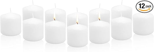 Royal Imports Pillar Candles White Unscented Premium Wax, 30 Hours Burning for Wedding, Spa, Party, Birthday, Holiday, Bath, Home Decor - 3"x3" Inch - Set of 12