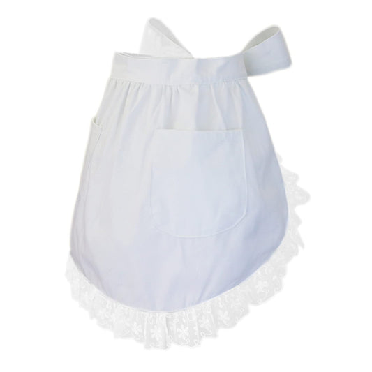 Waist Apron Lace Retro Vintage Apron Cute Cooking Kitchen Ruffle Maid Apron with Pockets for Women Girls (White), One Size