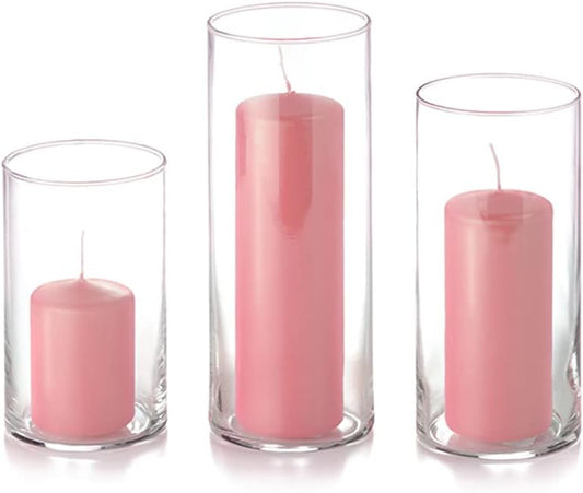yummi Set of 36 Slim Pillars and Cylinder Vases - Light Rose