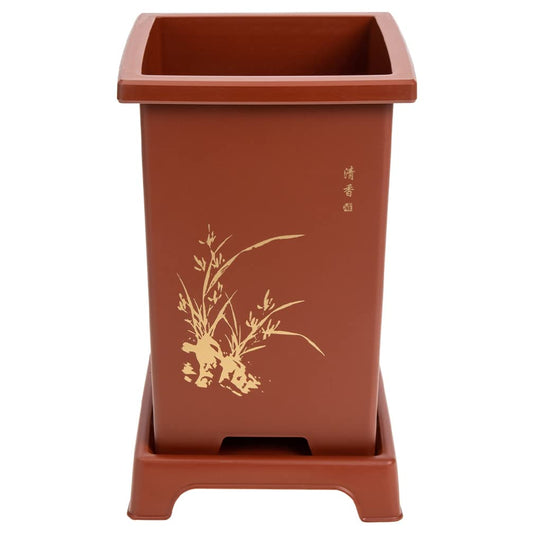 Yardwe Flower Pot Bonsai Planter with Saucer Orchid Pot Zisha Flower Chinese Purple Clay Plant Succulent Cactus Planter for Home Office Decor