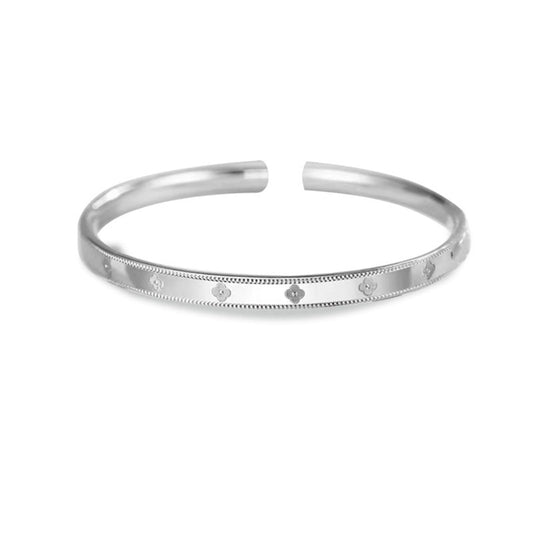 Baoaichi Sterling Silver Bangle Bracelets For Women - Four Leaf Clover Bangles - Lucky Band - High-Polish - Adjustable Cuff - Stackable Wrap - Gift