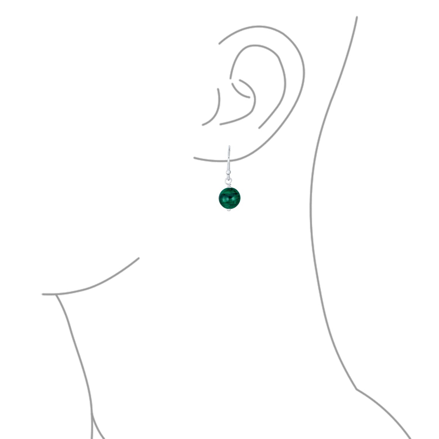 Bling Jewelry .925 Sterling Silver Hematite & Green Agate Bead 8mm Dangle Ball Drop Earrings For Women French Fish Hook Wire (Set of 3) Genuine Gemstone