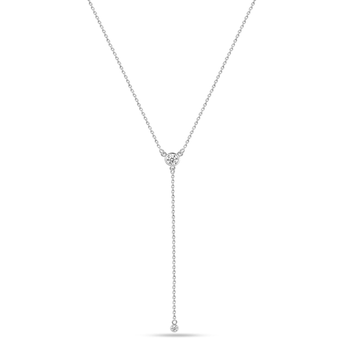 LeCalla 925 Sterling Silver Dainty Drop Adjustable Double CZ Lariat Necklace for Women Simple CZ Y Necklace Jewelry Cable Chain Necklace with Lobster Claw Clasp 18 Inches