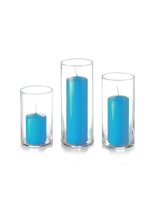 yummi Set of 36 Slim Pillars and Cylinder Vases - Caribbean Blue