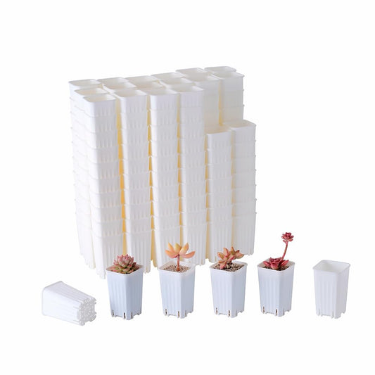 BangQiao 180 Pack 1.95 Inch Tiny White Plastic Square Nursery and Seedling Pot, Mini Deep Transplant Seed Starter Planter with Drain Hole for Germination, Herb, Succulent