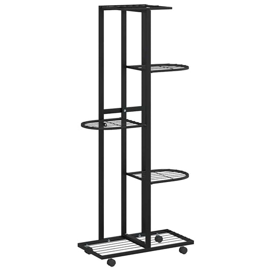vidaXL 5-Floor Flower Stand with Wheels, Decorative Plant Shelf Stand, Multiple Flower Pot Holder, Storage Display Rack, Black Iron