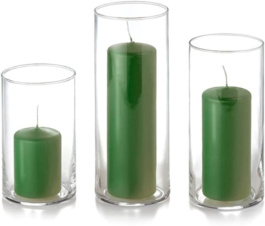 yummi Set of 36 Slim Pillars and Cylinder Vases - Green Tea