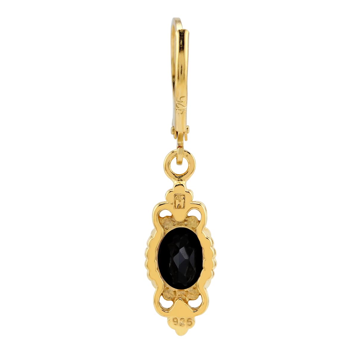Silvershake 1.94 CTW 8X6mm Natural Oval Shape Black Onyx Gemstone 14K Yellow Gold Plated 925 Sterling Silver Balinese Style Leverback Dangle Earrings Jewelry for Women
