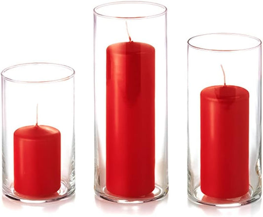 yummi Set of 36 Slim Pillars and Cylinder Vases - Ruby Red