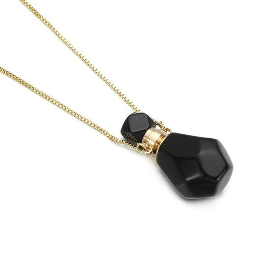 14K Yellow Gold Natural Stone Vial Necklace For Women - Glass Vial Pendant Necklace Water Drop Jar Perfume - Water Container For Liquid Oil Diffuser Jewelry