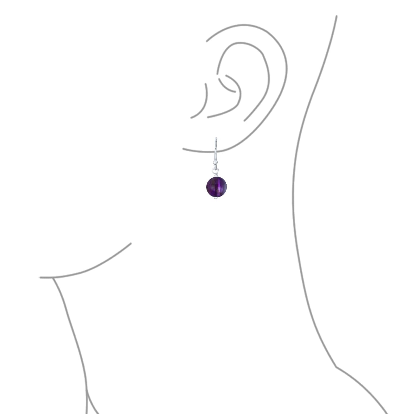 Bling Jewelry .925 Sterling Silver Black Onyx Quartz Pink Purple Amethyst Bead 8mm Dangle Ball Drop Earrings For Women French Fish Hook Wire (Set of 3) Genuine Gemstone