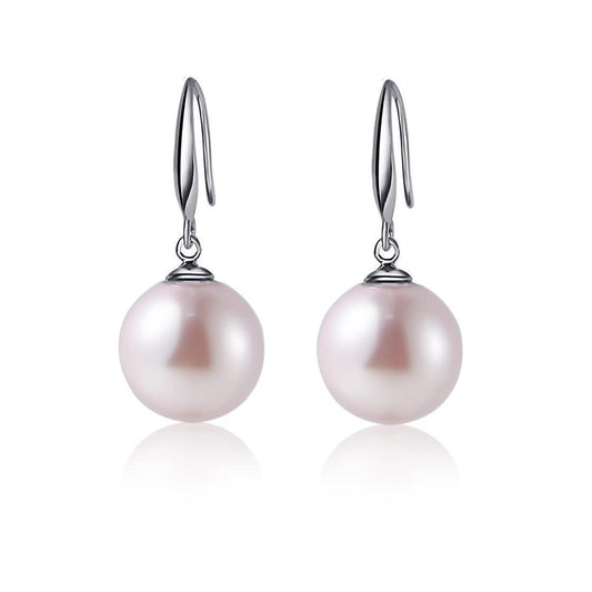 10mm Ocean Pearl Dangle Earrings Natural Shell Beads Drop Earrings Fashion Jewelry for Women-Pink