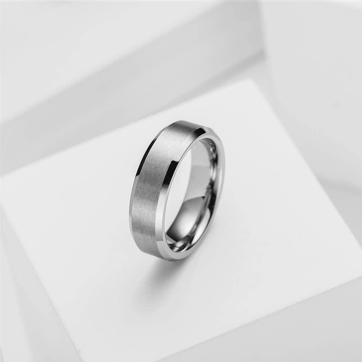King Will 6mm Men's Silver Wedding Ring - Brushed Matte Surface, Beveled Polished Edge, Comfort Fit Size12