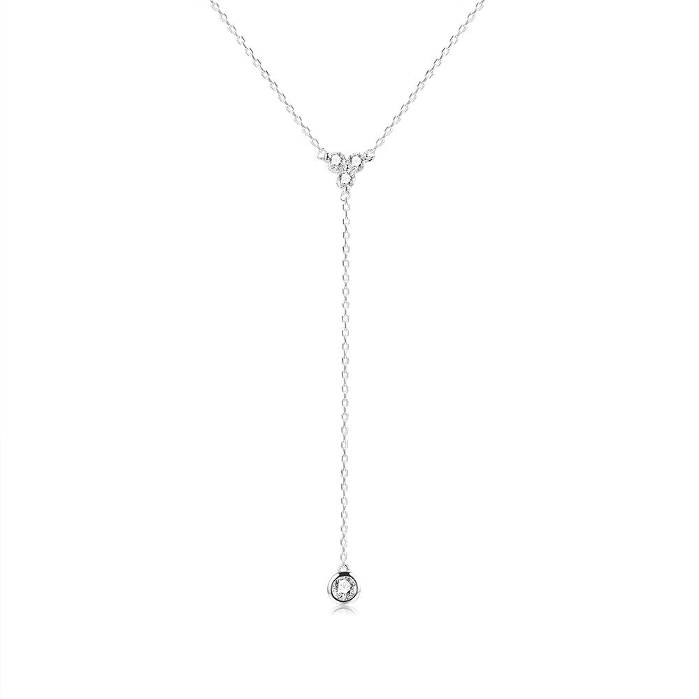 espere Womens Sterling Silver Dainty CZ Lariat Necklace Triple CZ Cluster Y-Shaped Necklace Platinum Plated