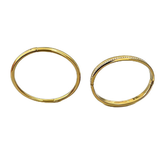 BRIGFUTU 18K Gold Plated Bangles for Women, Dainty Stainless Steel Hinged Bangle Bracelets Set of 2, Waterproof Minimalist Cubic Zirconia Stackable Jewelry Gift for Her