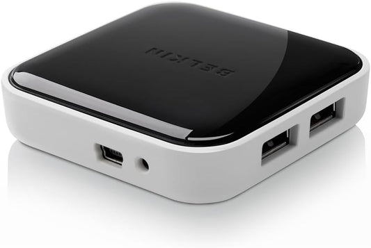 Belkin 4-Port 2.0, 1.1, Powered Desktop USB Hub with Support for USB-A, USB and USB Black and White
