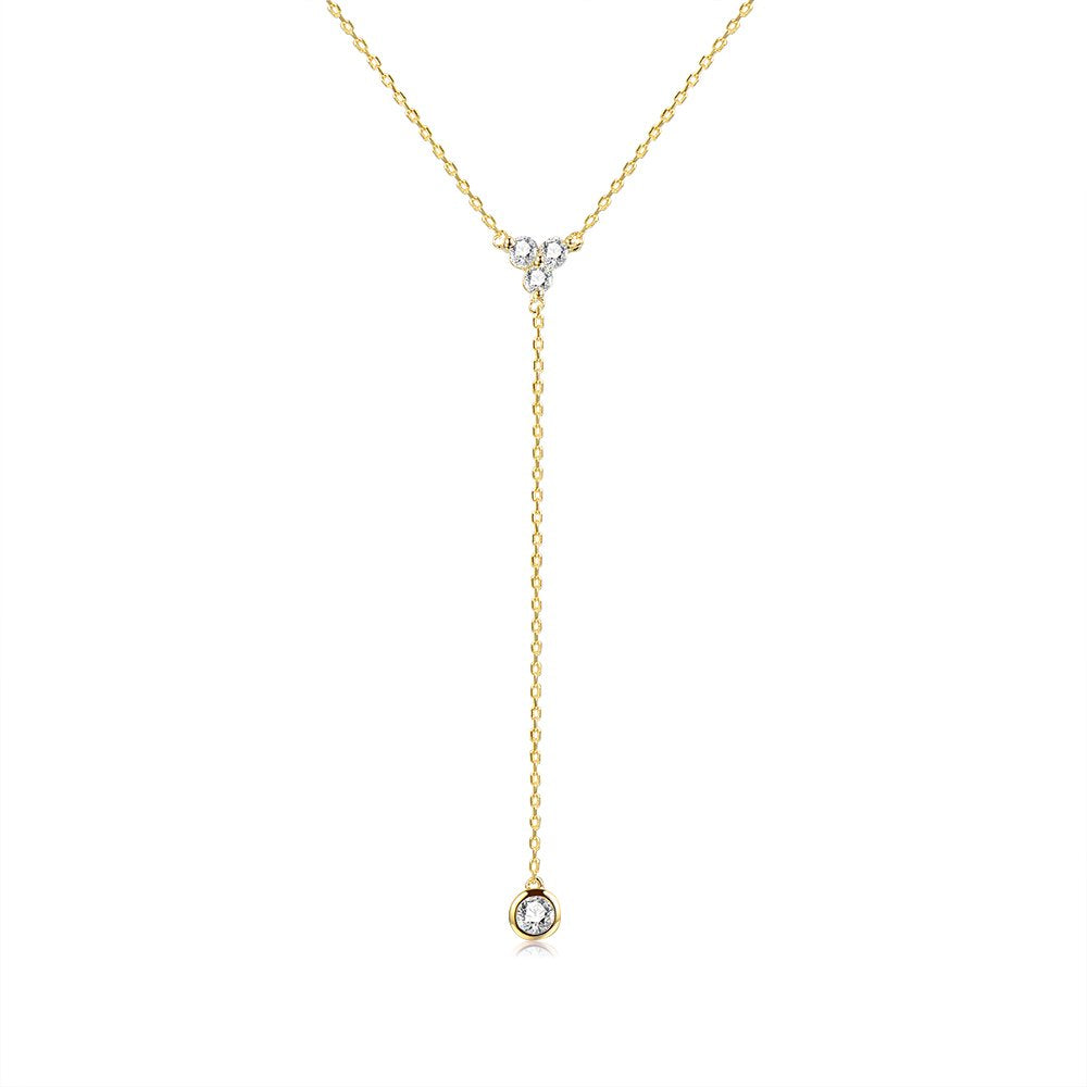 espere Womens Sterling Silver Dainty CZ Lariat Necklace Triple CZ Cluster Y-Shaped Necklace 18K Yellow Gold Plated