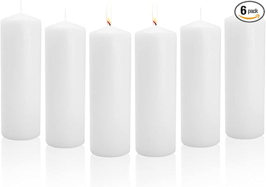 Royal Imports Pillar Candles White Unscented Premium Wax, 100 Hours Burning for Wedding, Spa, Party, Birthday, Holiday, Bath, Home Decor - 3"x9" Inch - Set of 6