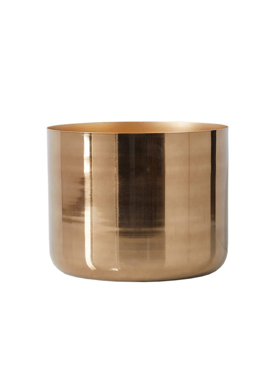 Serene Spaces Living Gold-Finish Metal Indoor Vase, Round Cachepot for Potted Plants, No Drainage Hole, Elegant Floor Planter for Living Room, Office, Kitchen, Wedding, Party, 11" Dia & 9" Tall