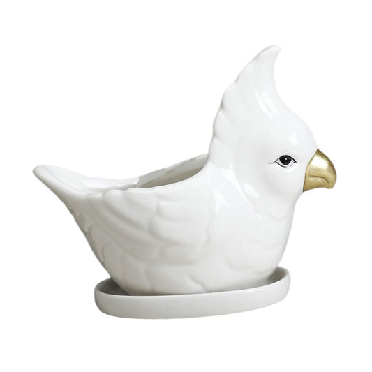 BESPORTBLE Ceramic Flower Planter with Tray Cartoon Parrot Design Indoor Succulent Pot Bonsai Container Gift and Home Decor