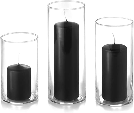 yummi Set of 12 Slim Pillars and Cylinder Vases - Black