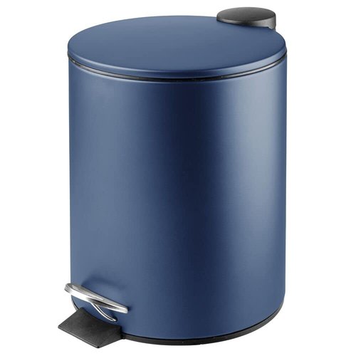 mDesign Metal 1.3 Gallon/5 Liter Round Step Trash Wastebasket, Garbage Container Bin with Lid for Bathroom, Powder Room, Bedroom, Kitchen, Craft Room, Office - Removable Liner Bucket - Navy Blue