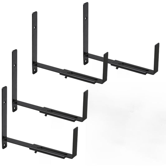 Tressify Heavy-Duty Adjustable Window Planter Brackets, Wall Mount Flower Box Holders 6–13 in, 4-Pack, Black Iron Construction