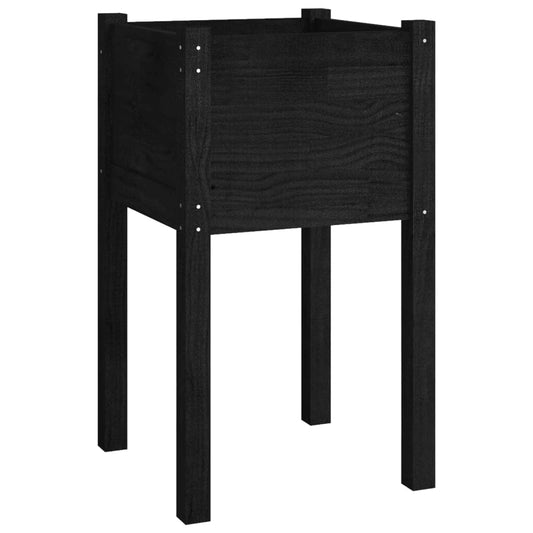vidaXL Durable Garden Planter 15.7"x15.7"x27.6" - Solid Wood Pine Outdoor Square Planter, Black, Ideal for Flowers and Plants, Weather-Resistant, Easy Assembly