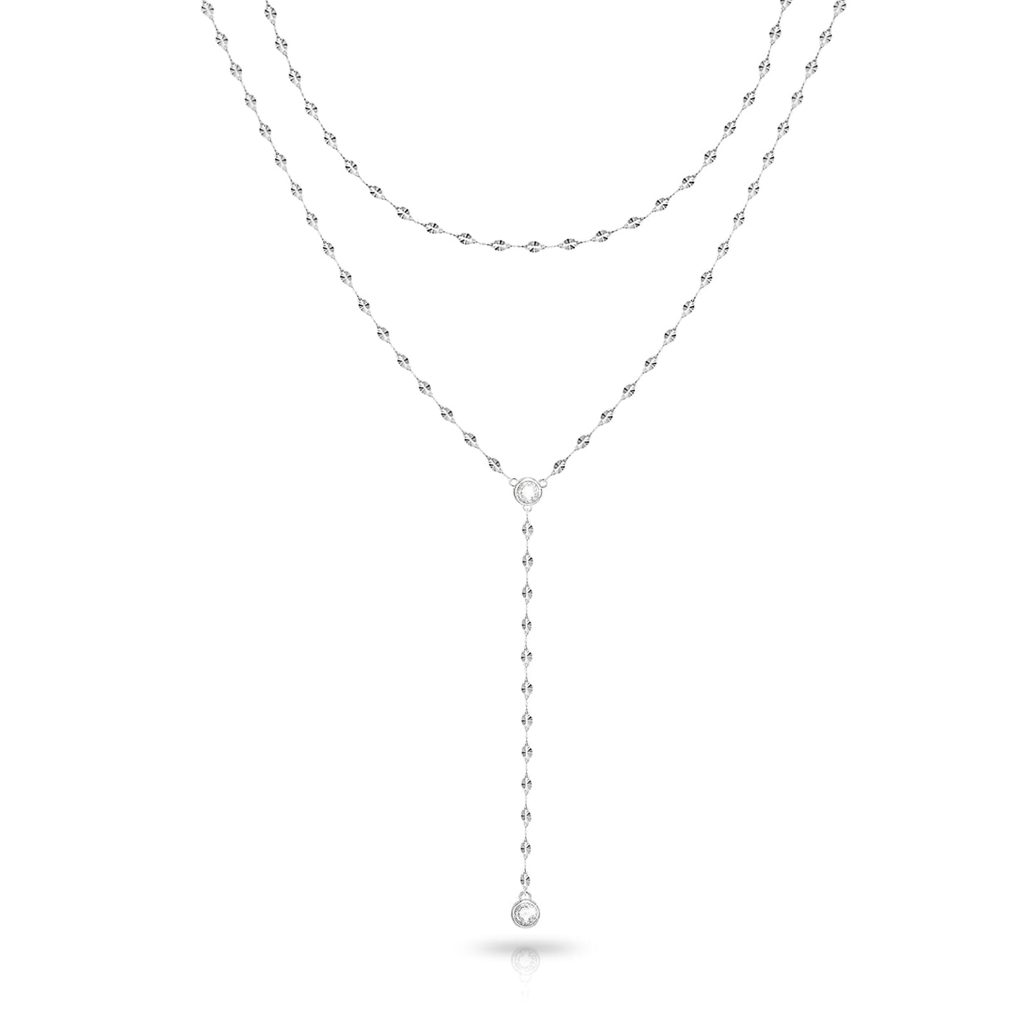 Zeffy Long Lariat Silver Necklace for Women Dainty Silver Teardrop Drop Lariat Necklace Trendy Layered Simple CZ Y-Shaped Body Chain Stack Wedding Prom Dangle Statement Necklace Jewelry Gifts