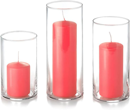 yummi Set of 12 Slim Pillars and Cylinder Vases - Coral