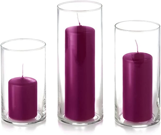 yummi Set of 36 Slim Pillars and Cylinder Vases - Magenta