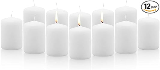 Royal Imports Pillar Candles White Unscented Premium Wax, 20 Hours Burning for Wedding, Spa, Party, Birthday, Holiday, Bath, Home Decor - 2"x3" Inch - Set of 12
