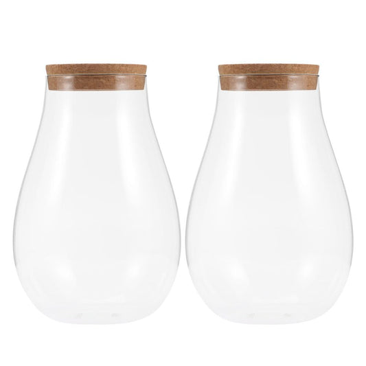 INOOMP 2pcs Glass Plant Terrarium, Tabletop Succulent Planter Sealed Glass Bottles Vial Air Plant Planter Candy Cookie Jar Fish Bowl Vase with Cork Top