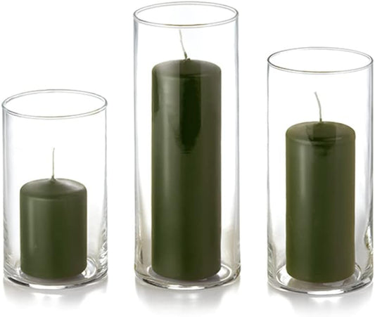 yummi Set of 36 Slim Pillars and Cylinder Vases - Olive