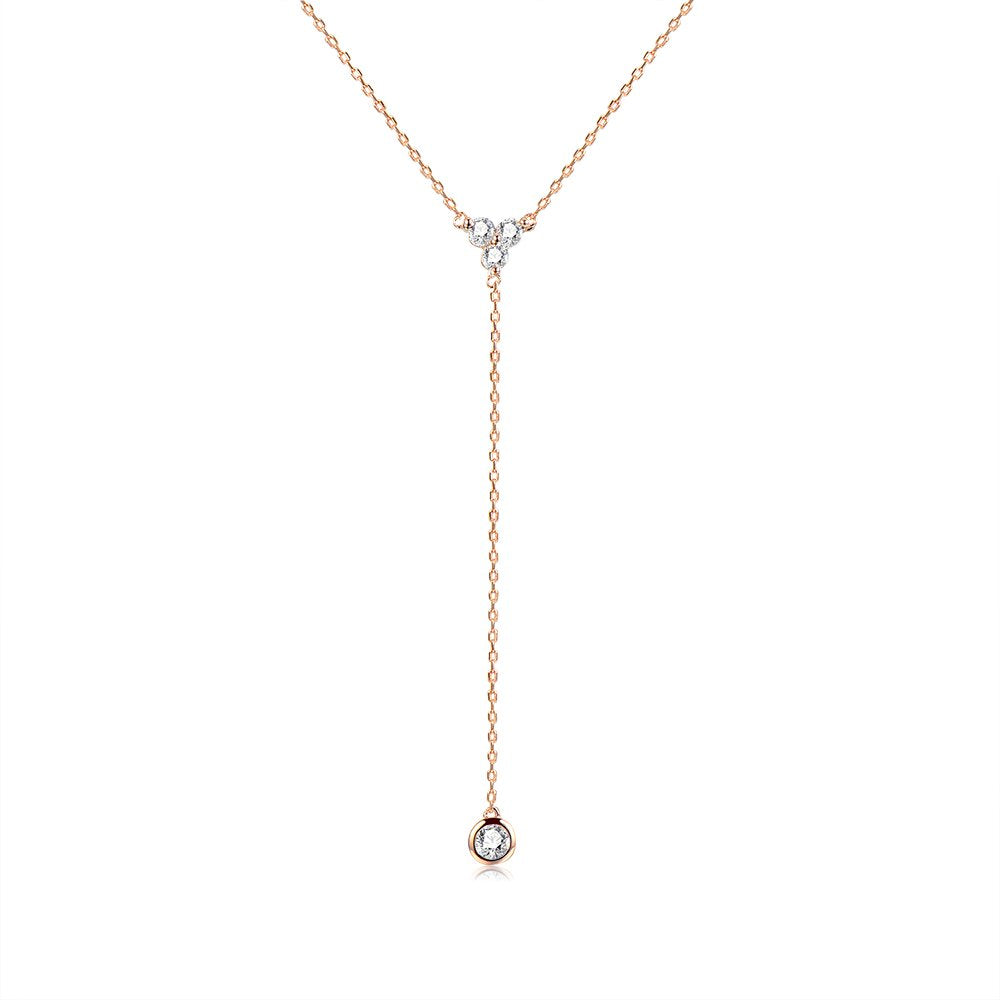 espere Womens Sterling Silver Dainty CZ Lariat Necklace Triple CZ Cluster Y-Shaped Necklace 18K Rose Gold Plated