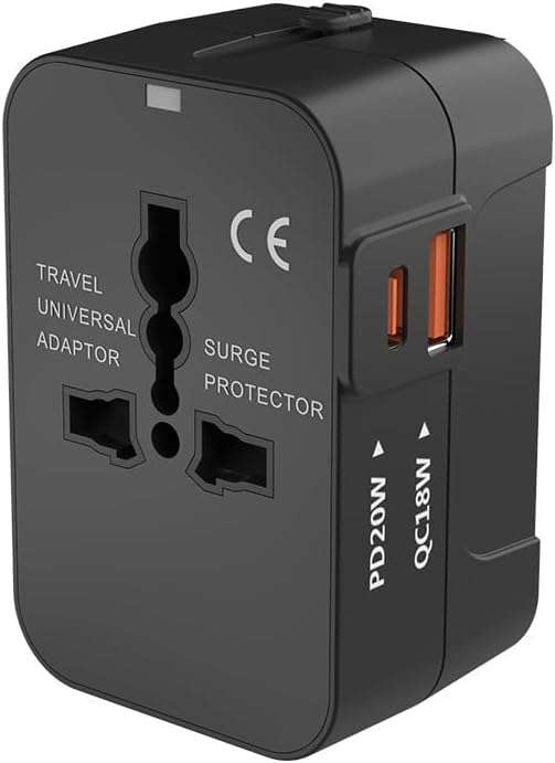 Zinalop PD20W Adapter,1 1 Universal Travel Adapter, International Power Type-C & USB-A Fast Charging Travel Charger
