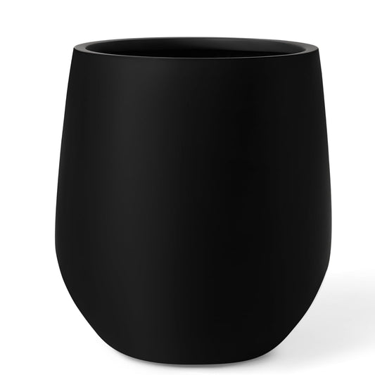 KUTE NEST 12.5" H x 11.4" D Premium Corso Fiberstone Round Tapered Planter with Drainage Hole, Weather Resistant for Indoor and Outdoor Use, Included 2 Extra Coco Mats (Black, 9" Pot Opening)