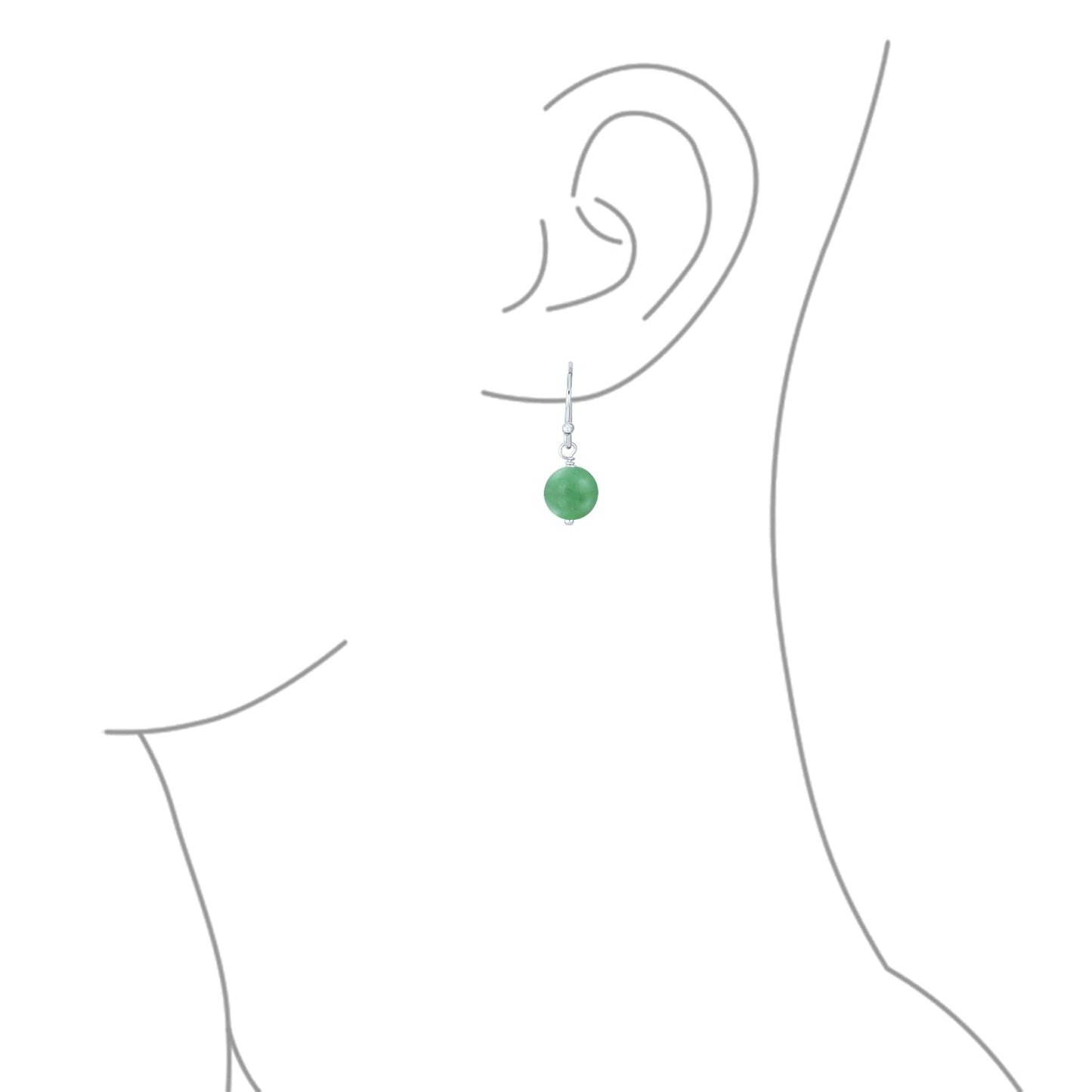 Bling Jewelry Timeless .925 Sterling Silver Green Amazonite Bead 8mm Ball Drop Earrings Fish Hook Genuine Gemstone May Birthstone